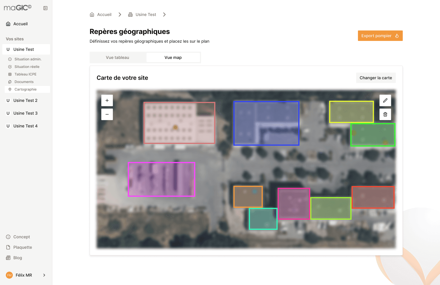 Vue desktop de maGIC — tableau de bord cartographie ICPE